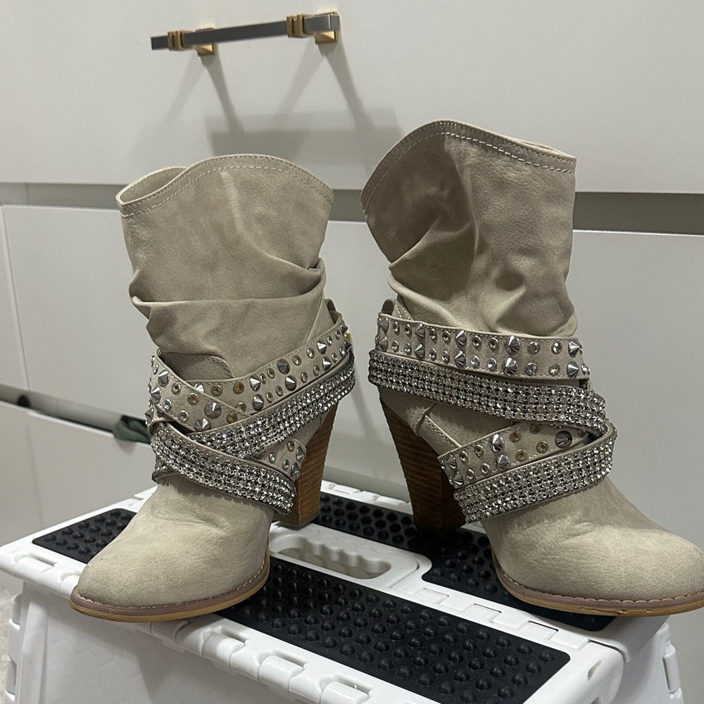Studded Beige Ankle Boots